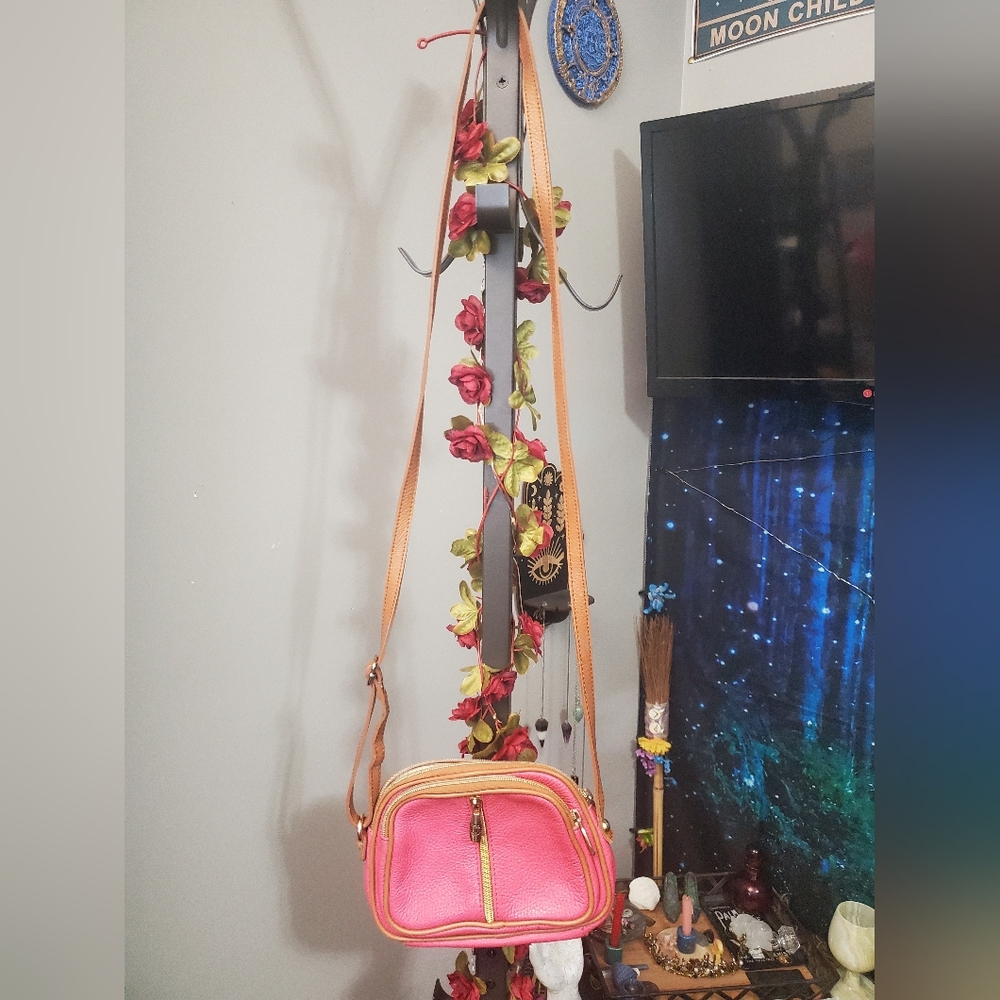 Goegeous Pink Valentina Real Leather Crossbody Purse Made In Italy